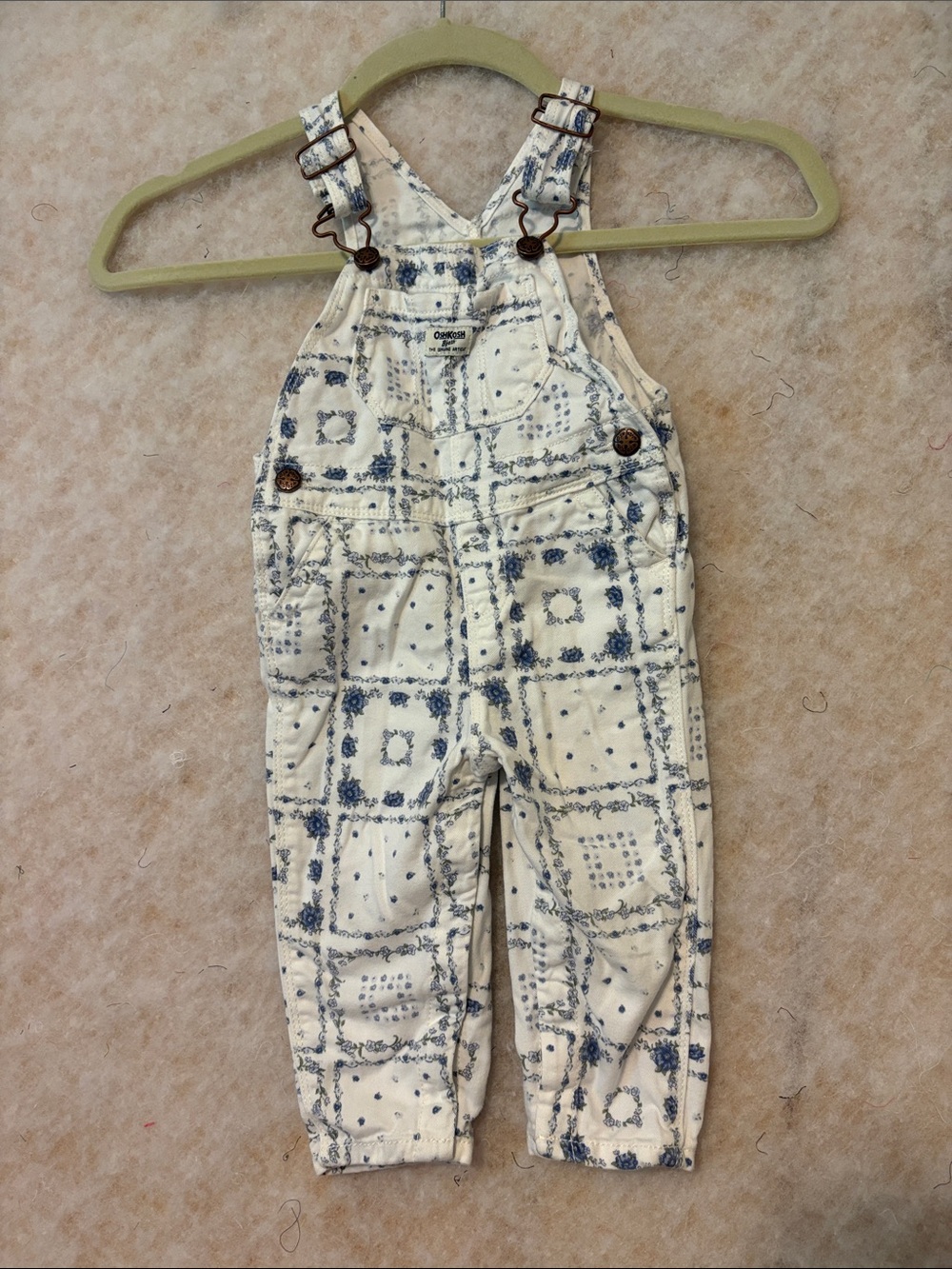 OshKosh B'gosh Cream Overalls with Blue Bandana Print